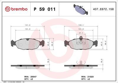Brembo Front Brake Pads Vauxhall | P59011 | Euro Car Parts - Thumbnail 2