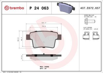 Brembo Rear Brake Pads Square Ears Ford Mondeo (04-) | P24063 | Euro Car Parts - Thumbnail 2