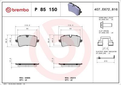 Brembo Rear Brake Pads Audi A6 (10-) Porsche Macan (14-) | P 85 150 | Euro Car Parts - Thumbnail 2