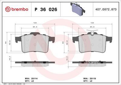 Brembo Rear Brake Pads Jaguar Xf 5.0 Supercharged (03/09 -) | P36026 | Euro Car Parts - Thumbnail 2
