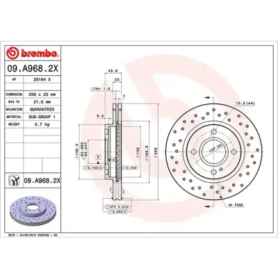 Brembo Xtra Drilled Disc Ford 258Mm Vented | 09.a968.2X | Euro Car Parts