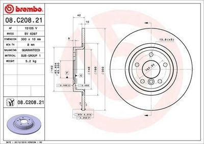 Brembo Rear Brake Disc Jaguar - Xe/xf 2.0D (300Mm) (Bolt Hole 13.8Mm) | 08.c208.21 | Euro Car Parts - Thumbnail 2