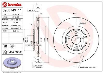 Brembo Front Brake Disc Jaguar Xe / Xf (15-) 325Mm (V) (15.8 Bolt/hole) | 09.d749.11 | Euro Car Parts - Thumbnail 2