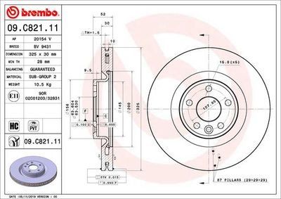 Brembo Front Hc Disc Jaguar E-Pace (17-) 325Mm (V) *pvt 87 Pillars* | 09.c821.11 | Euro Car Parts - Thumbnail 2