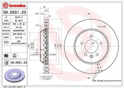 Brembo Rear Brake Disc Landrover Defender (Mhev) (19-) *325Mm* | 09.d551.23 | Euro Car Parts - Thumbnail 2