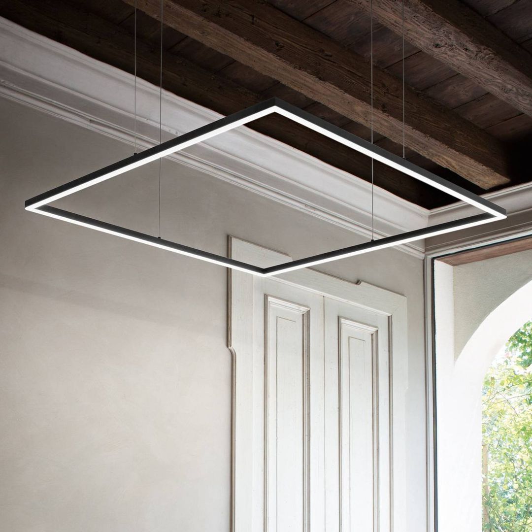 Ideal Lux Oracle Slim LED pendant light, 90 x 90 cm, black, 3,000 K - Image 1