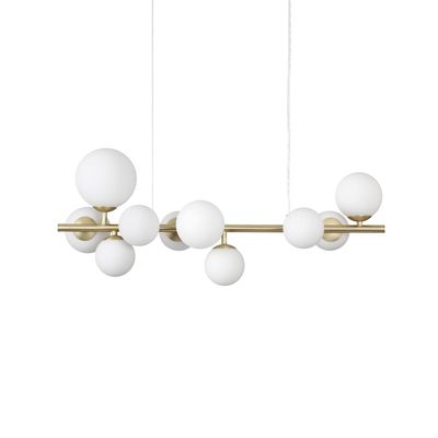 IDEAL LUX Perlage pendant light, length 81 cm, brass/white, 10-bulb