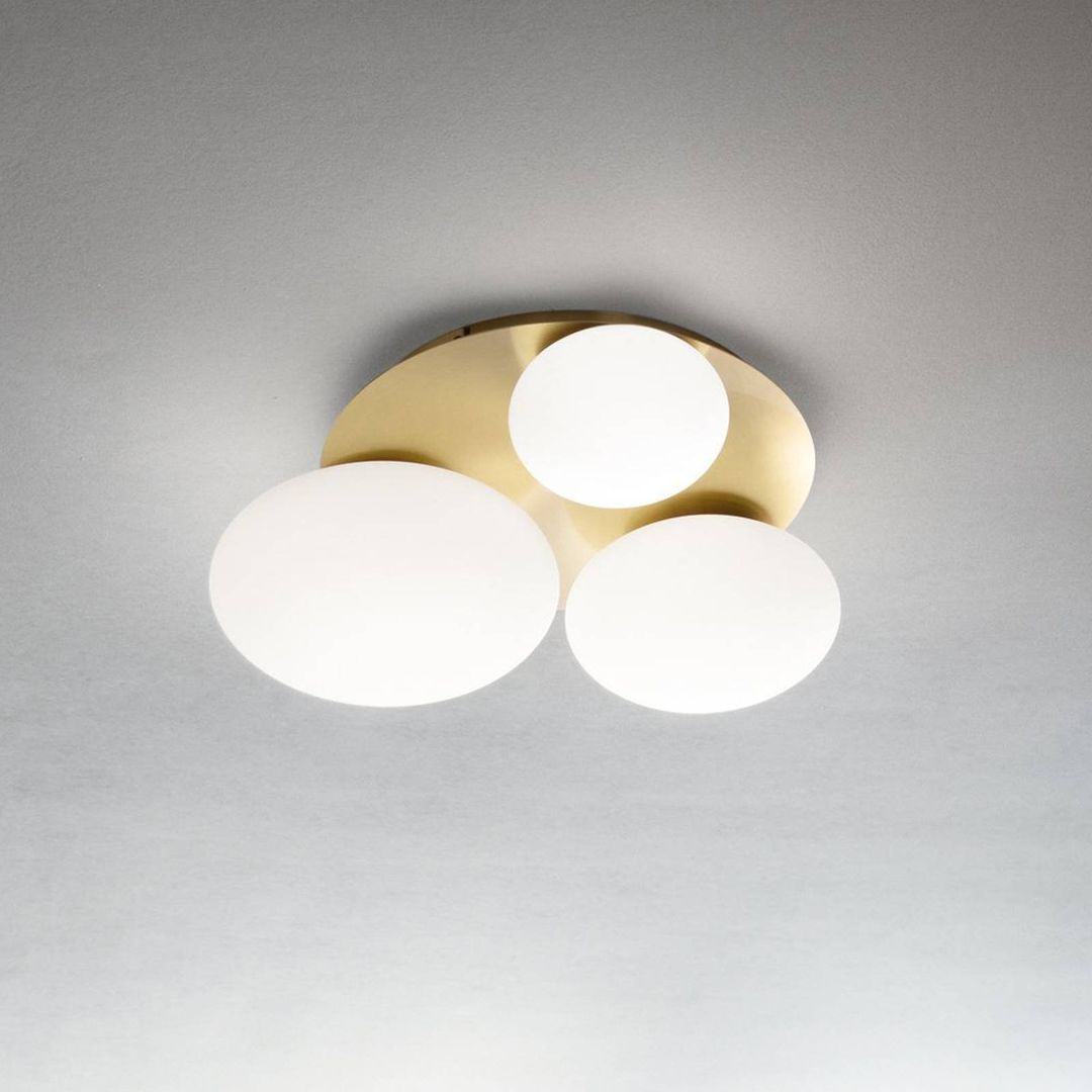Ideal Lux Ninfea ceiling lamp, brass-coloured, opal glass, 3-light. - Image 1