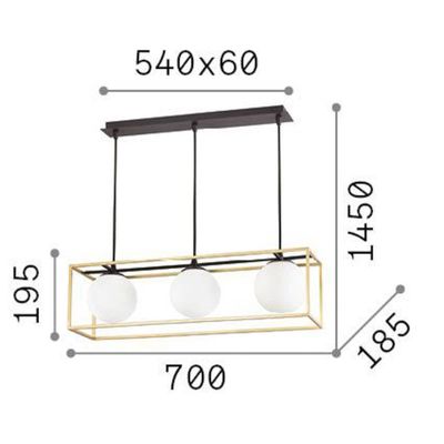 Ideal Lux hanging light Lingotto, 3-bulb, one cage, black