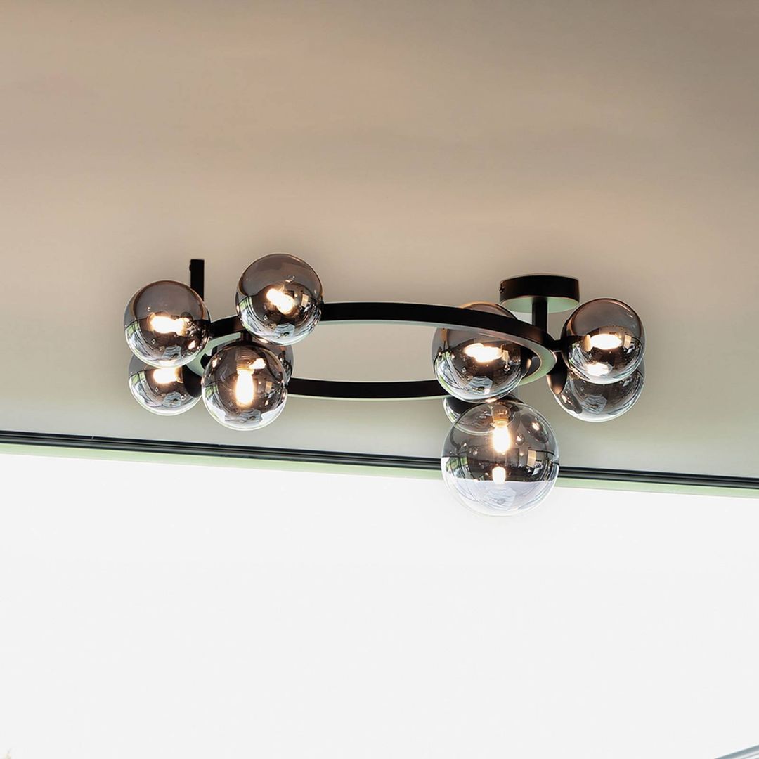 IDEAL LUX Perlage ceiling lamp, black/smoke, length 70 cm, 10-bulb design - Image 1