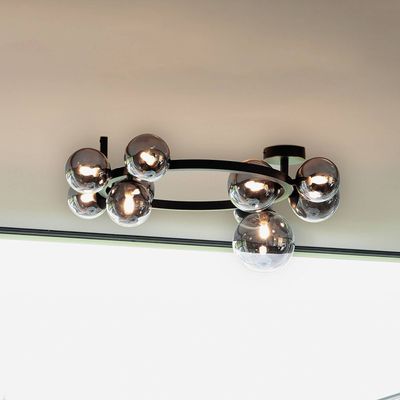 IDEAL LUX Perlage ceiling lamp, black/smoke, length 70 cm, 10-bulb design