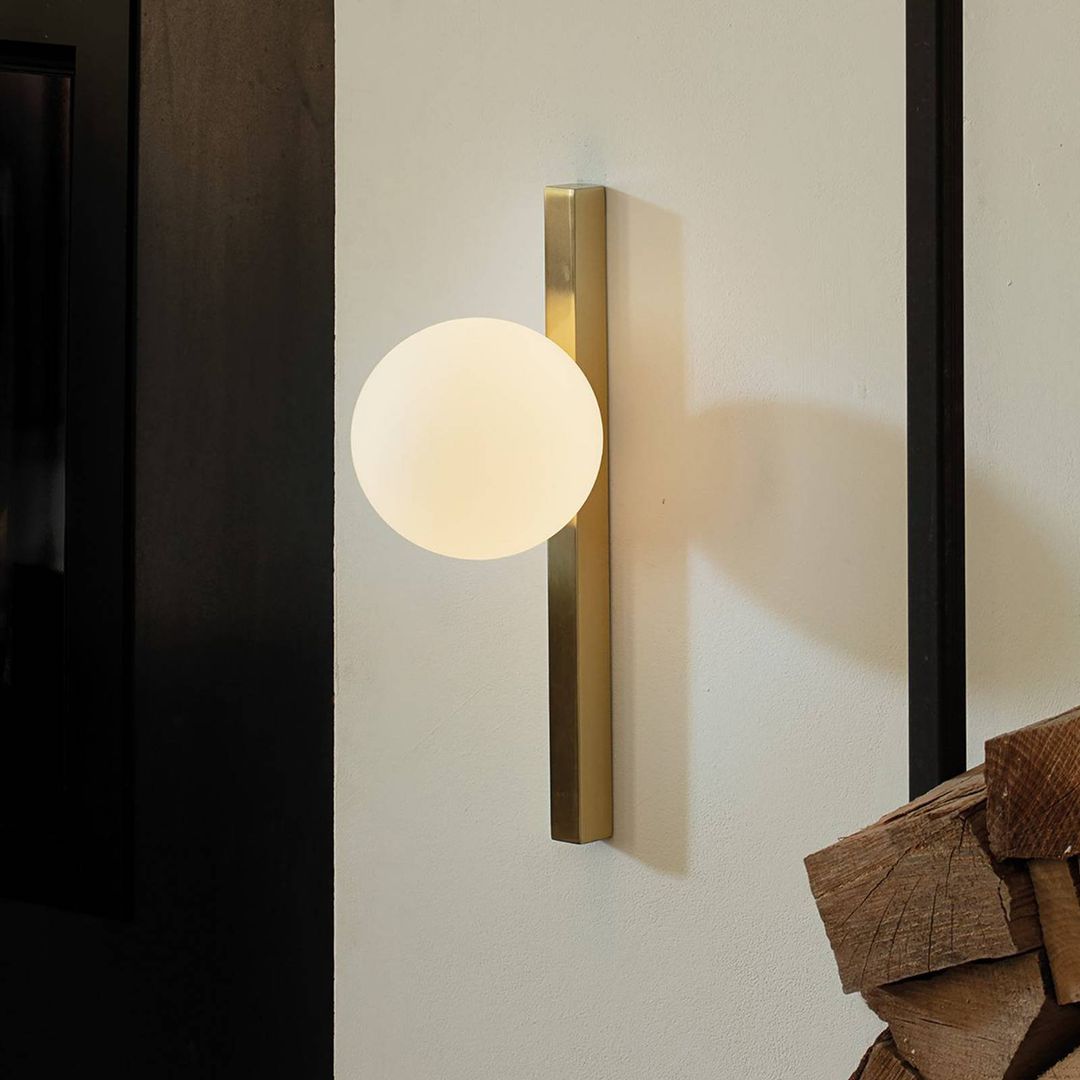 Ideal Lux wall lamp Binomio brass-coloured 1-bulb metal glass - Image 1