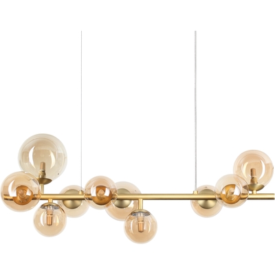 IDEAL LUX Perlage hanging light, length 81 cm, brass/amber, 10-bulb design - Thumbnail 2