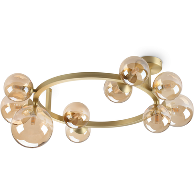 IDEAL LUX Perlage ceiling lamp, brass/amber, length 70 cm, 10-bulb design - Thumbnail 2