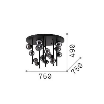 IDEAL LUX Perlage ceiling lamp, brass/amber, Ø 70 cm, 18 bulbs