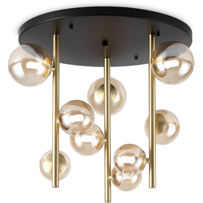 IDEAL LUX Perlage ceiling lamp, black/amber, Ø 50 cm, 9-bulb - Thumbnail 2