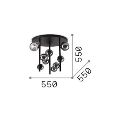 IDEAL LUX Perlage ceiling lamp, black/smoke grey, Ø 50 cm, 9-light