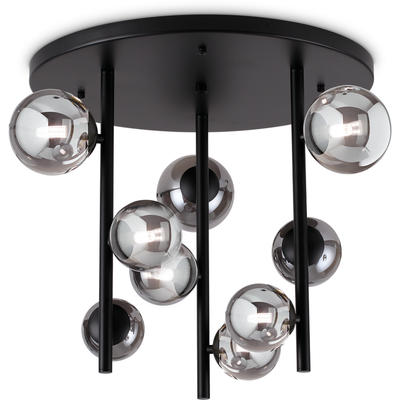 IDEAL LUX Perlage ceiling lamp, black/smoke grey, Ø 50 cm, 9-light - Thumbnail 2