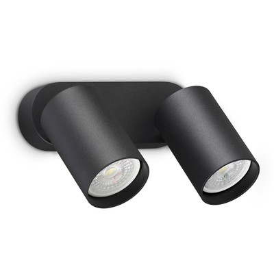 IDEAL LUX Dynamite Round wall spotlight, black, 16.5 cm, 2-bulb - Thumbnail 2