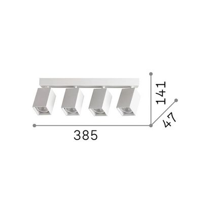 IDEAL LUX Dynamite Square ceiling spotlight, white, 38 cm, 4-bulb
