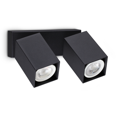 IDEAL LUX Dynamite Square wall spotlight, black, 16.5 cm, 2-bulb - Thumbnail 2