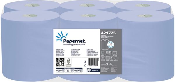 Papernet 2 Ply Centrefeed Roll - 150m Blue, Embossed 6x1 16.5 High, 18 GSM