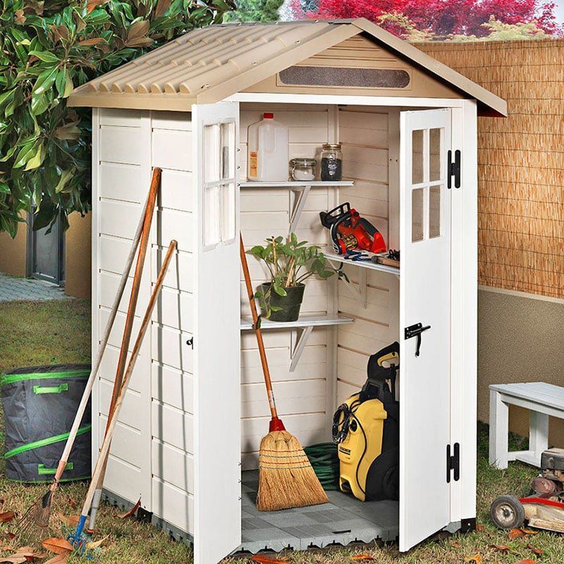 4' x 4' Shire Tuscany Evo 120 Plastic Garden Storage Shed (1.22m x 1.22m) - Image 1