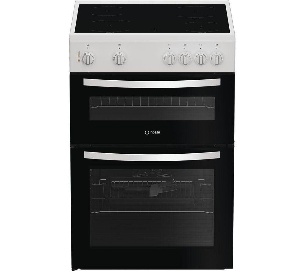 Indesit 60cm Double Oven Electric Cooker - White - Image 1