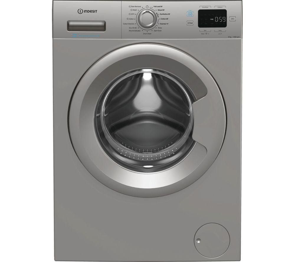 INDESIT Push&Go IP 846S PUSH&GO UK 8 kg 1400 Spin Washing Machine - Silver, Silver/Grey - Image 1