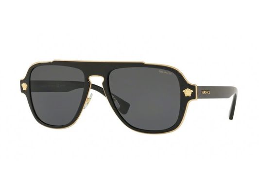Versace Mężczyzna Versace VE2199 100281 Okulary przeciwsłoneczne Metal Czarny Szary Geometryczny Spolaryzowane