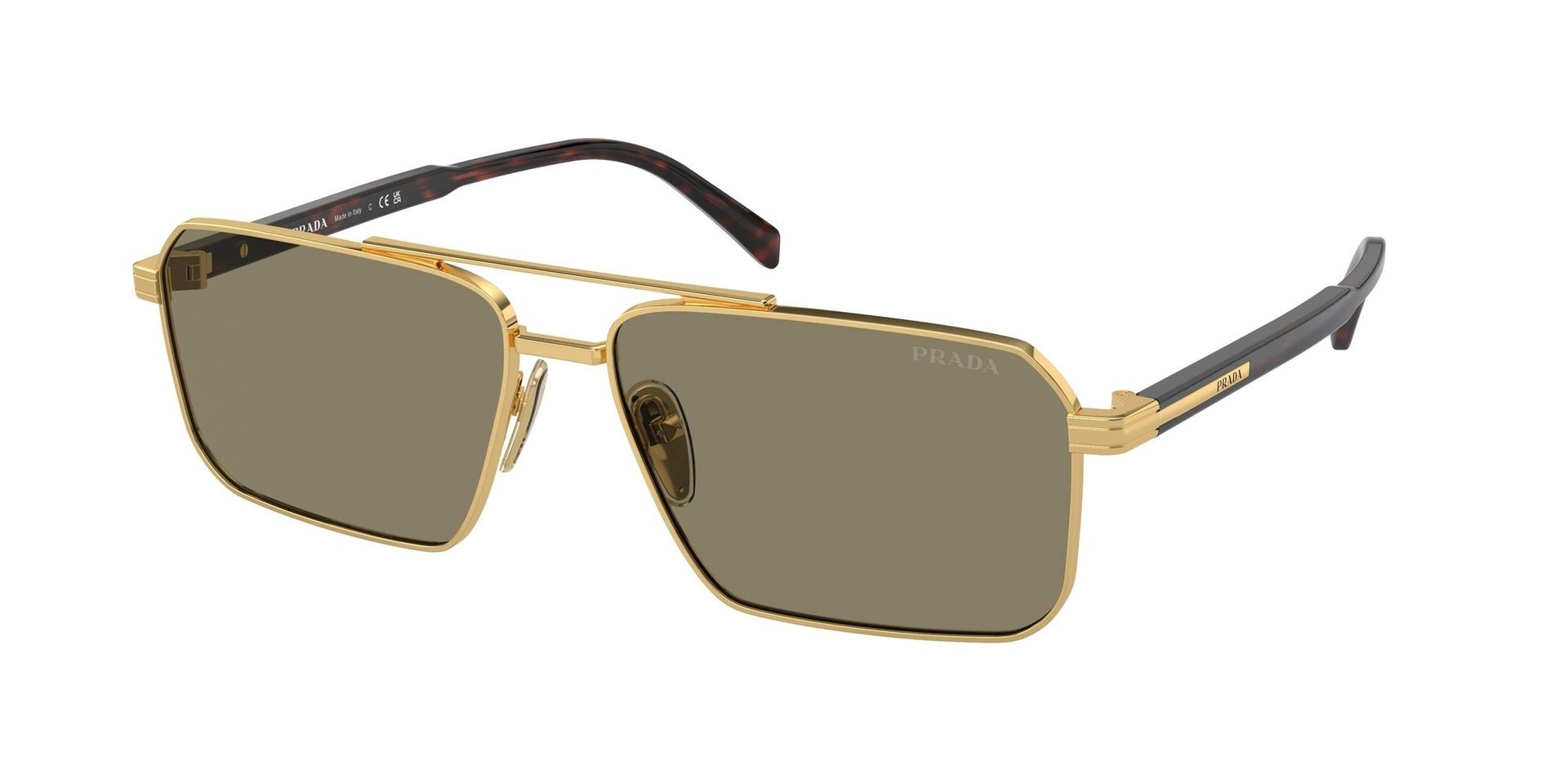 Prada Mężczyzna Prada PR A57S 5AK90F Okulary przeciwsłoneczne Stal Złoty Brązowy Kwadratowy Normalna - Image 1