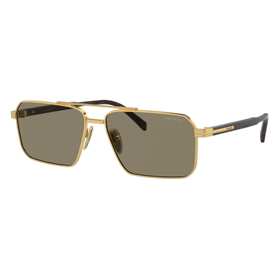 Prada Mężczyzna Prada PR A57S 5AK90F Okulary przeciwsłoneczne Stal Złoty Brązowy Kwadratowy Normalna - Thumbnail 2