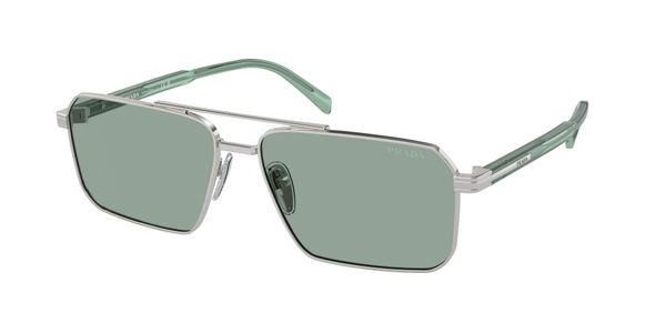 Prada Mężczyzna Prada PR A57S 1BC10G Okulary przeciwsłoneczne Stal Srebrny Zielony Kwadratowy Normalna