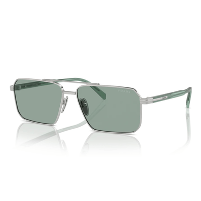 Prada Mężczyzna Prada PR A57S 1BC10G Okulary przeciwsłoneczne Stal Srebrny Zielony Kwadratowy Normalna - Thumbnail 2