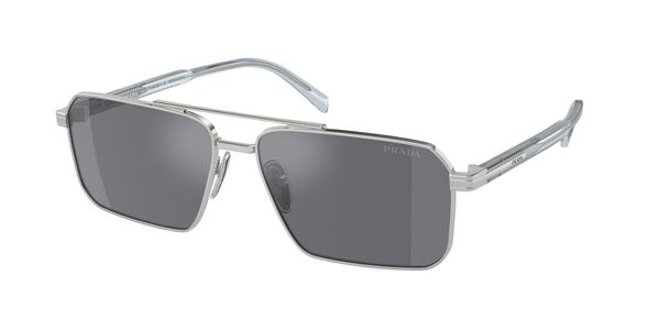 Prada Mężczyzna Prada PR A57S 1BC175 Okulary przeciwsłoneczne Stal Srebrny Szary Kwadratowy Normalna Flash