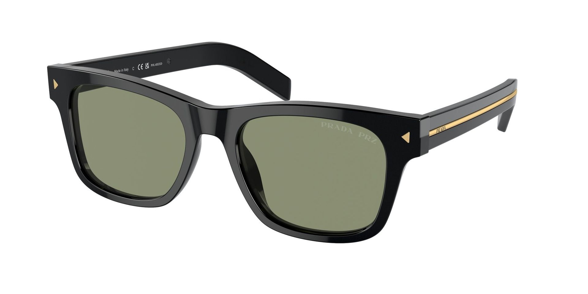 Prada Mężczyzna Prada PR A17S 16K20G Okulary przeciwsłoneczne Acetat Czarny Zielony Kwadratowy Spolaryzowane - Image 1