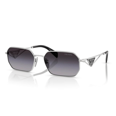 Prada Kobieta Prada PR A51S 1BC90A Okulary przeciwsłoneczne Stal Srebrny Szary Geometryczny Normalna Zacieniony - Thumbnail 2