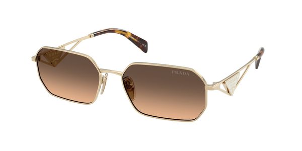 Prada Kobieta Prada PR A51S ZVN50C Okulary przeciwsłoneczne Stal Złoty Brązowy Geometryczny Normalna Zacieniony