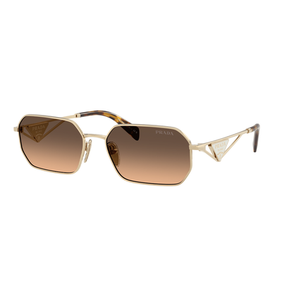 Prada Kobieta Prada PR A51S ZVN50C Okulary przeciwsłoneczne Stal Złoty Brązowy Geometryczny Normalna Zacieniony - Thumbnail 2