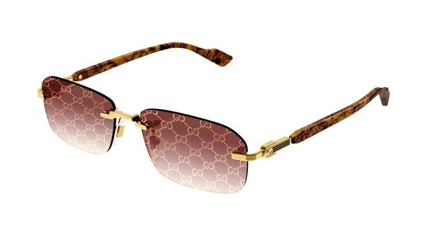 Gucci Mężczyzna Gucci GG1221S 004 Okulary przeciwsłoneczne Metal Złoty Czerwony Kwadratowy Dekoracja Zacieniony