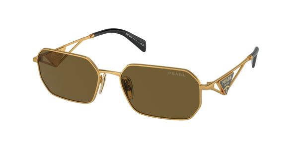 Prada Kobieta Prada PR A51S 15N01T Okulary przeciwsłoneczne Stal Złoty Brązowy Geometryczny Normalna