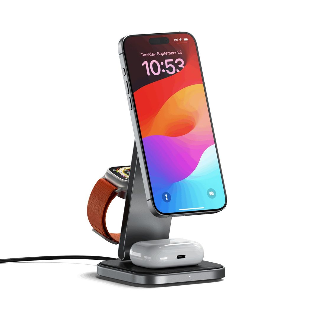 Satechi ST-Q31FM-EA mobile device charger Headphones, Smartphone, Smartwatch Grey, Black USB Wireless charging Indoor - Image 1