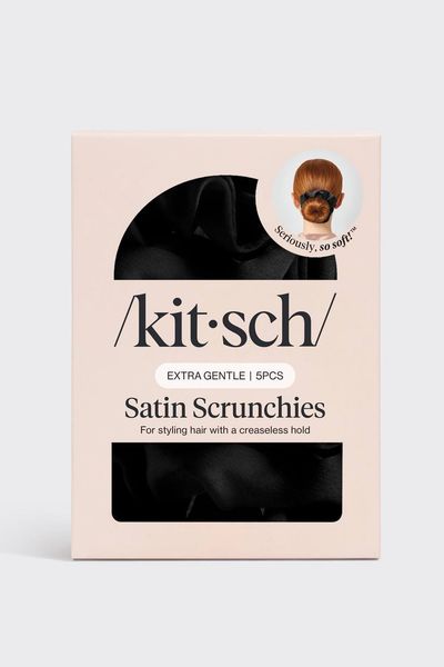 Kitsch Women's Satin Sleep Scrunchies 5pc Set - Black