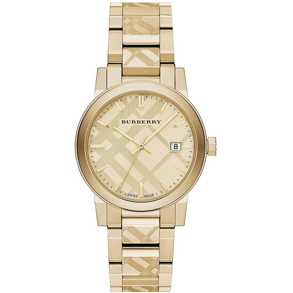 Burberry BU9038 The City Engraved Checked Gold Unisex Watch - Image 1
