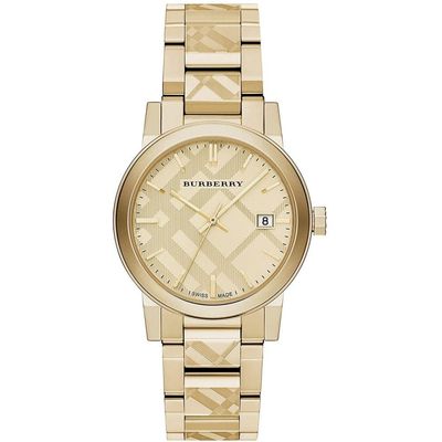 Burberry BU9038 The City Engraved Checked Gold Unisex Watch