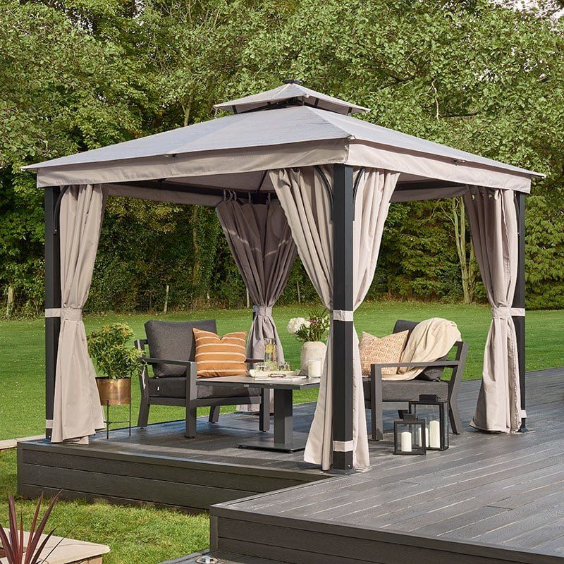 10' x 10' Garden Must Haves Luxury Garden Gazebo with LED Lighting - Taupe (3m x 3m) - Image 1