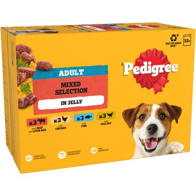 PEDIGREE® Adult Wet Dog Food Mixed Selection in Jelly 12 x 100g Pouch