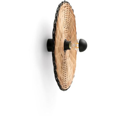 FARO BARCELONA Costas wall light, black/light wood, rattan, Ø 40 cm - Thumbnail 2
