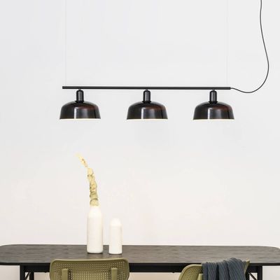 FARO BARCELONA Tatawin hanging light, black, glass, length 100 cm, 3-bulb.