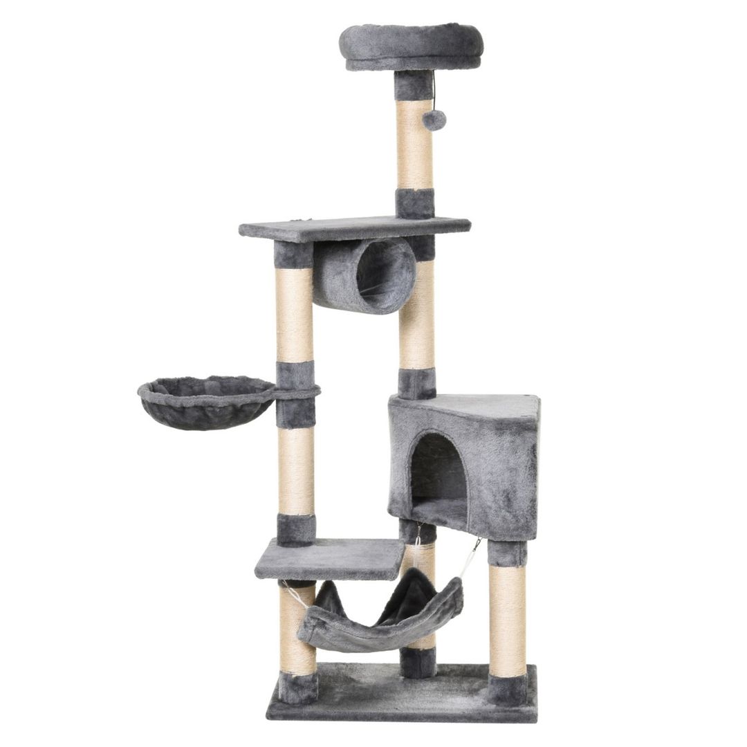 Pawhut Cat Tree Tower - Grey - Image 1